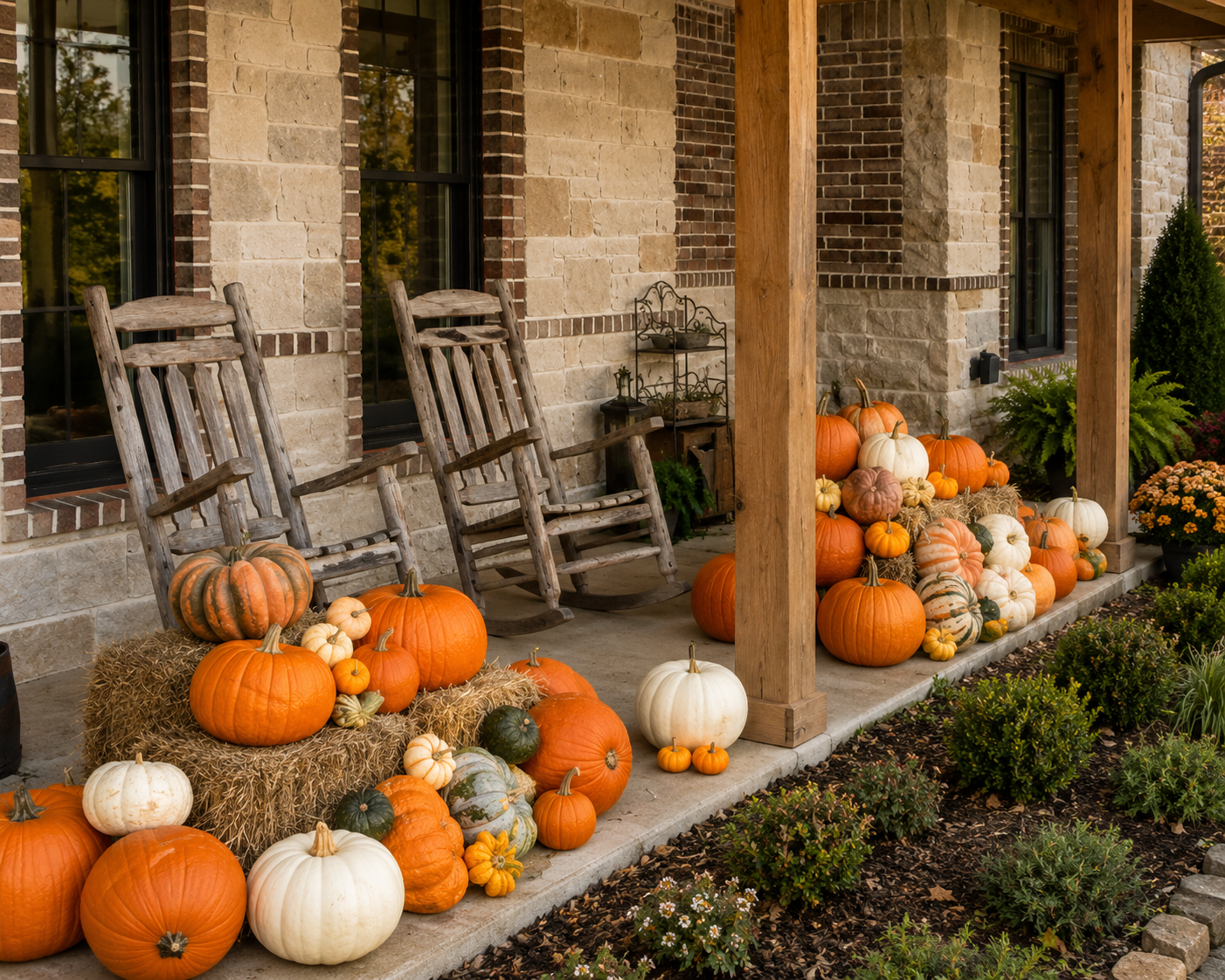Autumn Manor — Bertog porch pumpkin display